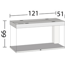 Bild på ett akvarium med måtten 121 x 51 x 66 centimeter.