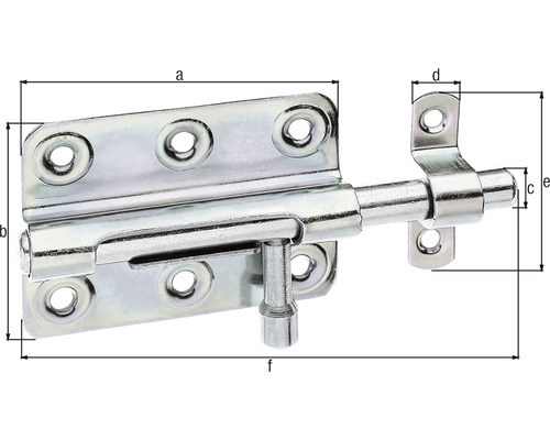 Dörrhasp i metall med skruvhål och mått