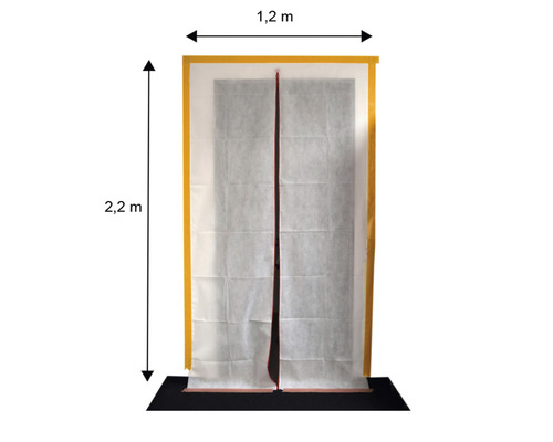 Dammskyddsdörr med måtten 1,2 meter gånger 2,2 meter.