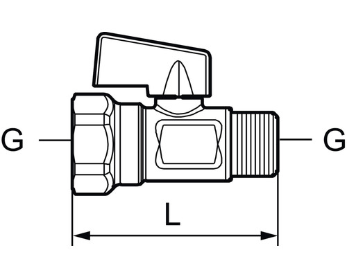 Schema över en kulventil med dimensioner
