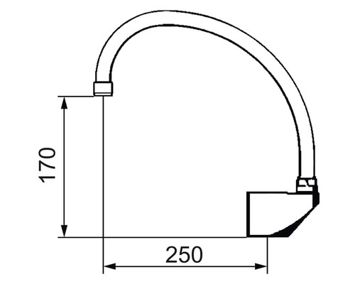 Teknisk ritning av en armatur med måttangivelser