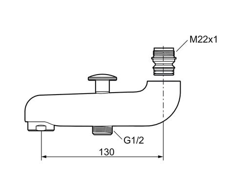 Teknisk ritning av en armatur med måttangivelser