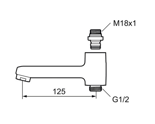 Teknisk ritning av en armatur med måtten 125 mm och gänganslutningar G1/2 och M18x1