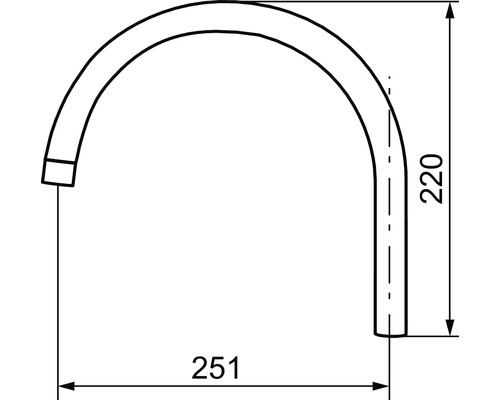 Teknisk ritning av en böjd vattenkranpip med måttangivelser