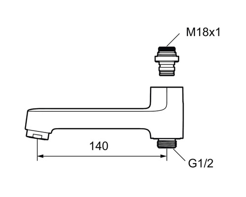Teknisk ritning av en vattenkran med mått och anslutningar
