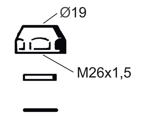 Teknisk ritning med diameter 19 och M26x1,5