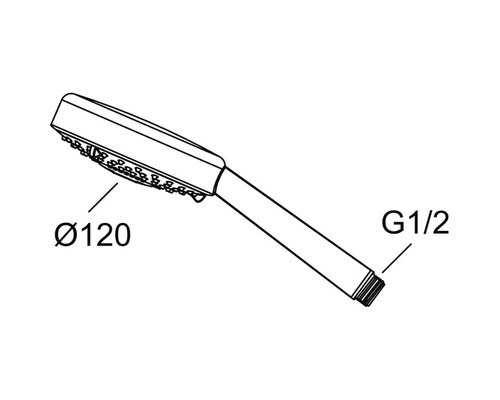 Handdusch med en diameter på 120 millimeter och en G1/2-anslutning