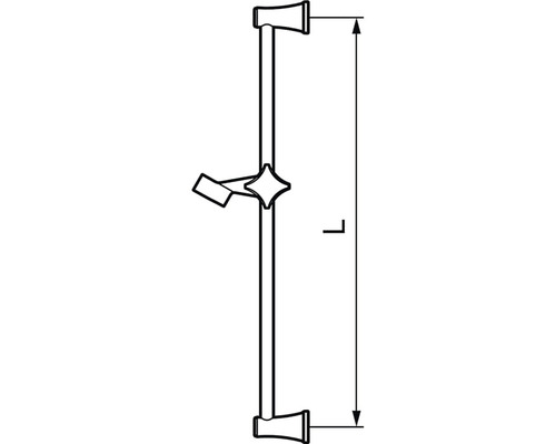 Teknisk ritning av en duschstång med måttangivelse