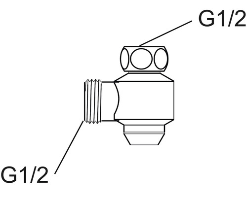 Illustration av en vinkelventil med G1/2-tumsanslutningar