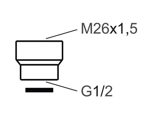 Teknisk ritning av en skruvkoppling med måtten M26x1,5 och G1/2