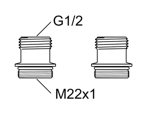 Teknisk ritning av en anslutningsnippel med G1/2 och M22x1 gänga
