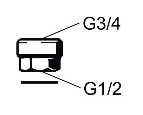 Ritning av en skruvkoppling med måtten G3/4 och G1/2