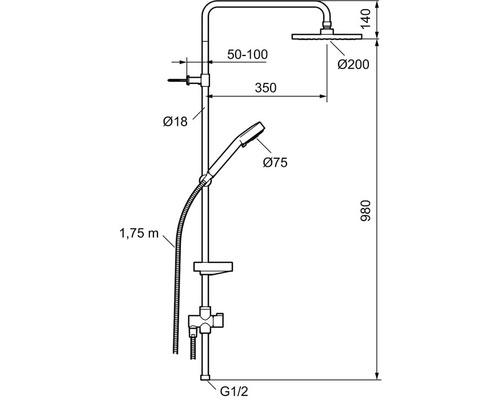 Teknisk ritning av en duschpelare med mått