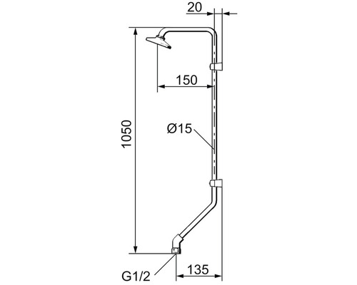 Teknisk ritning av en duschkolonn med måttangivelser