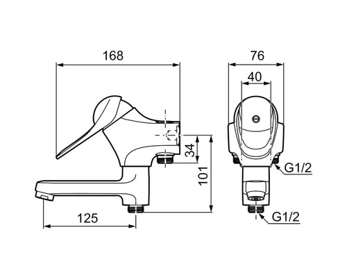 Teknisk ritning av en armatur med måttangivelser