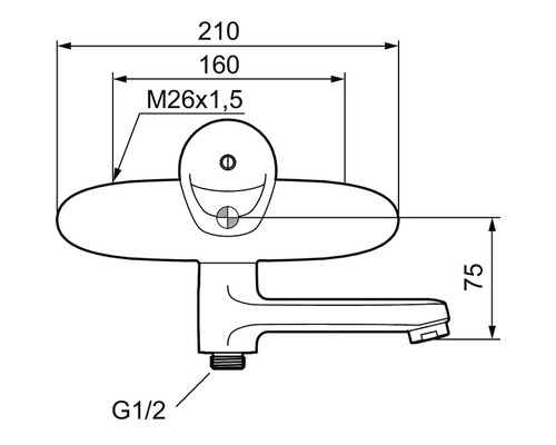 Teknisk ritning av en armatur med måttangivelser