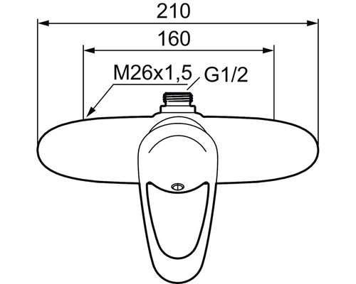 Teknisk ritning av en duschblandare med måttangivelser