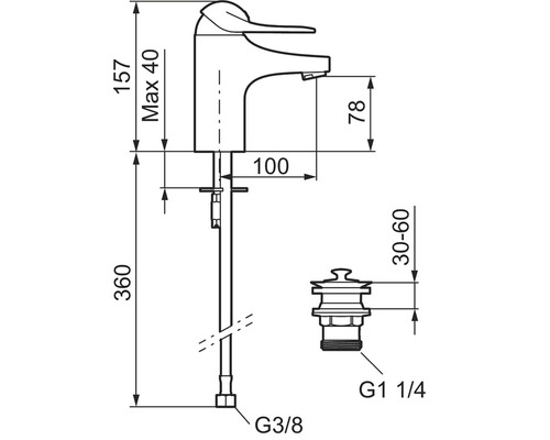 Teknisk ritning av en armatur med mått