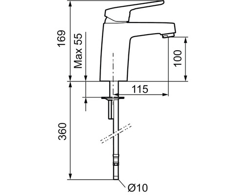Teknisk ritning av en armatur med måttangivelser