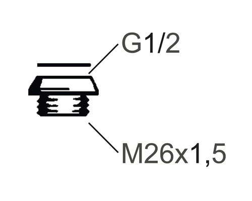 Teknisk ritning av en stängningsplugg med gänga G1/2 och M26x1,5