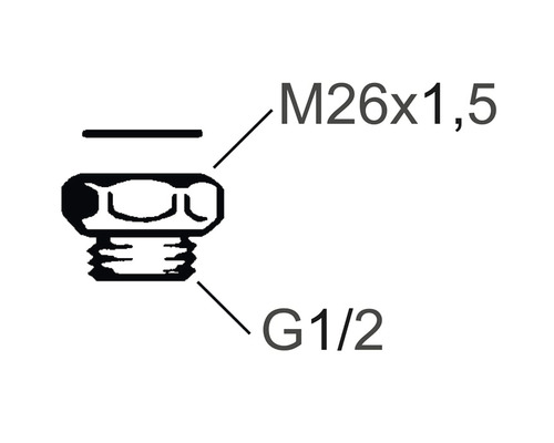 Skiss av en M26x1,5 gänga med G1/2 anslutning