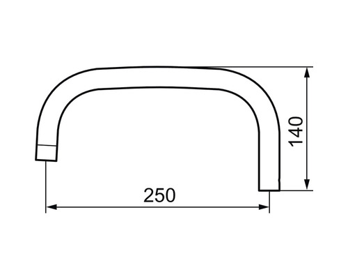 Teknisk ritning av en rörböj med måtten 250 gånger 140 millimeter