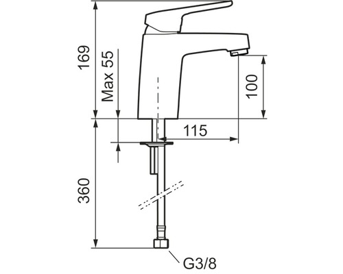 Teknisk ritning av en armatur med mått