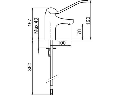 Teknisk ritning av en armatur med mått
