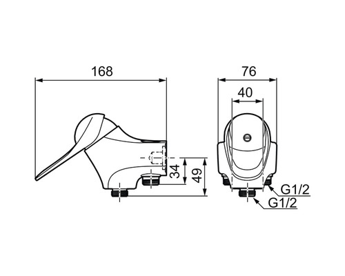 Teknisk ritning av en armatur med måttangivelser