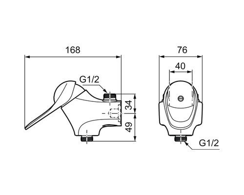 Teknisk ritning av en armatur med måttangivelser