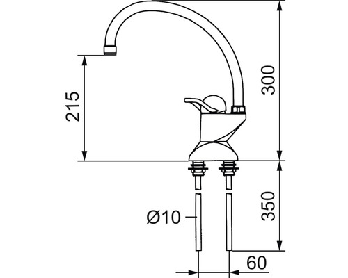 Teknisk ritning av en armatur med mått.
