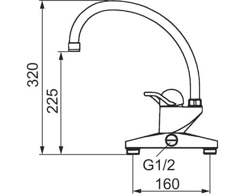 Teknisk ritning av en armatur med mått.
