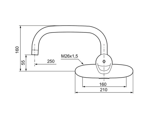 Teknisk ritning av en armatur med mått.