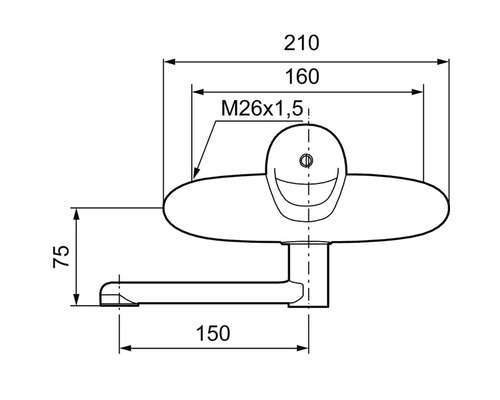 Teknisk ritning av en armatur med måttangivelser