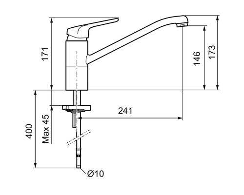 Teknisk ritning av en köksblandare med mått