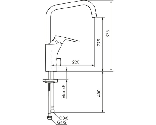 Teknisk ritning av en armatur med dimensioner