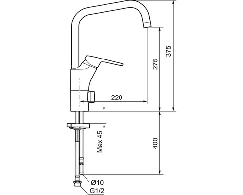 Måttritning av en armatur med höjd- och breddmått.