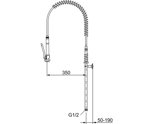 Teknisk ritning av diskbänksblandare med fjäder