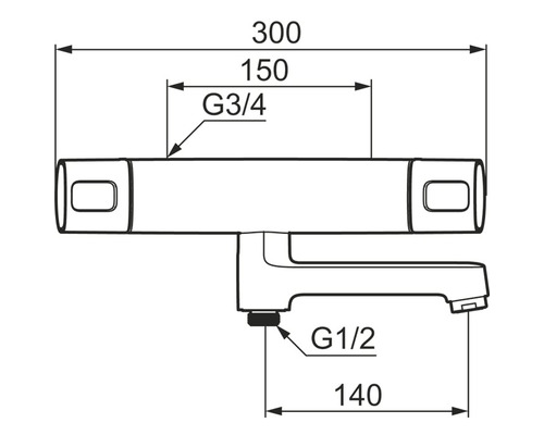 Teknisk ritning av en armatur med måttangivelser