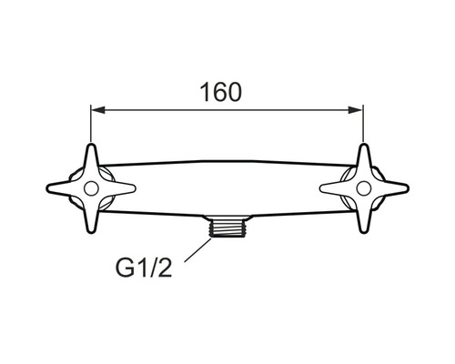 Teknisk ritning av en kran med en bredd på 160 millimeter och en G 1/2 tums anslutning