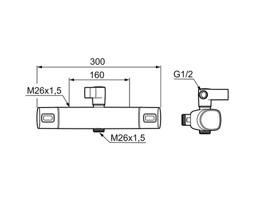 Teknisk ritning av en armatur med måttangivelser