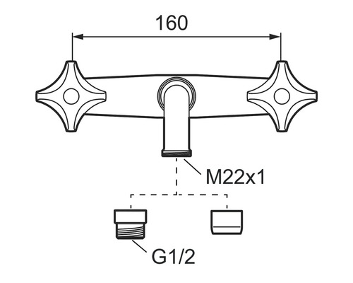 Teknisk ritning av en armatur med måttangivelser