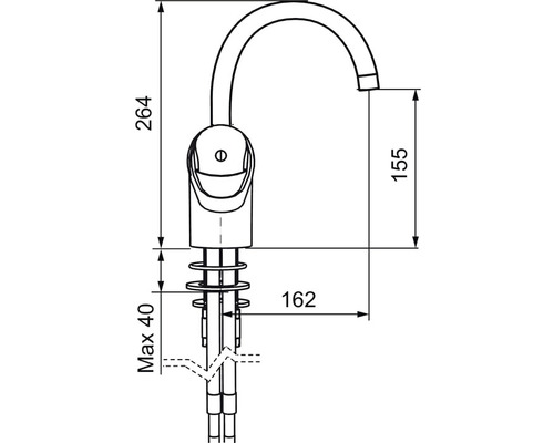 Teknisk ritning av en köksblandare med mått