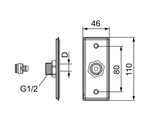 Teknisk ritning av en vattenuttagspunkt med dimensioner