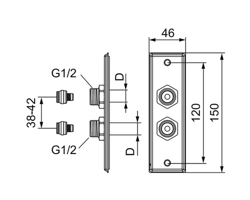 Teknisk ritning av en inbyggnadsarmatur med måttangivelser