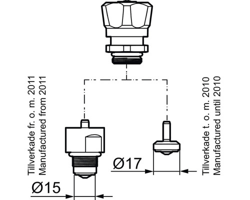 Teknisk ritning av en ventilkombination med måttangivelser