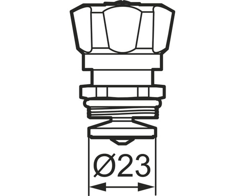 Teknisk ritning av en ventil med en diameter på 23 millimeter
