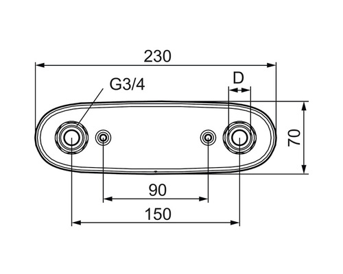 Teknisk ritning av en sanitetsdel med mått.