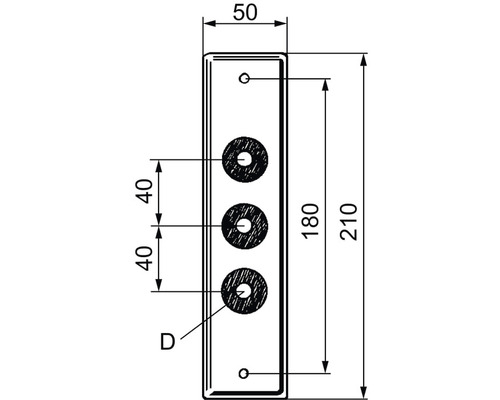 Teknisk ritning av en metallplatta med dimensioner och hål