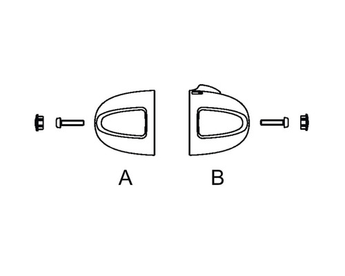 Ritning av en tvådelad möbelknapp med skruvar